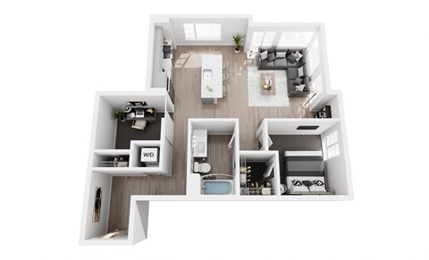 Floor plan for 1 bed, 1 bath, 885 sqft